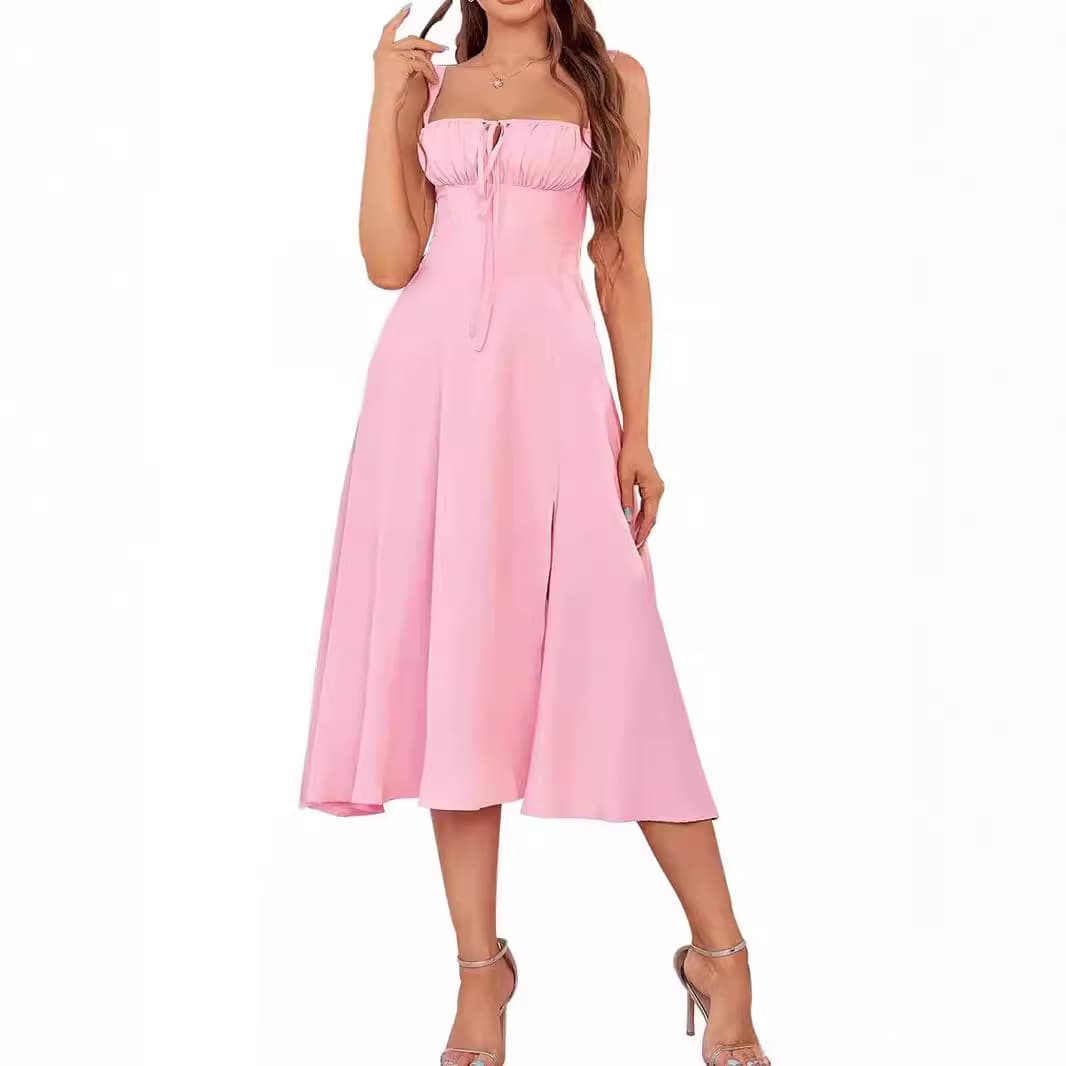Women's Clothing Mid Length Corset Elegant Slit Lace Up Women's Casual Dress For Going Out