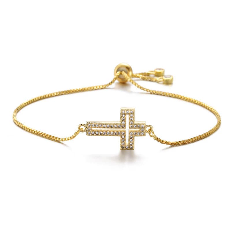 New Cross Bracelet Zircon Micro Pave Hollow Design Women's Waterproof Non-Allergenic