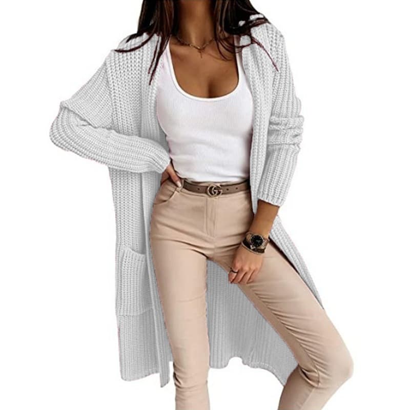Women's fashion new casual cardigan solid color cardigan coat sweater