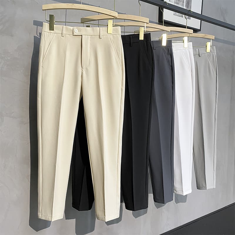 Men's Clothing Springtime Slim Fit Straight Leg Men's Suit Trousers Plus Size Cropped Trendy Wrinkle Free