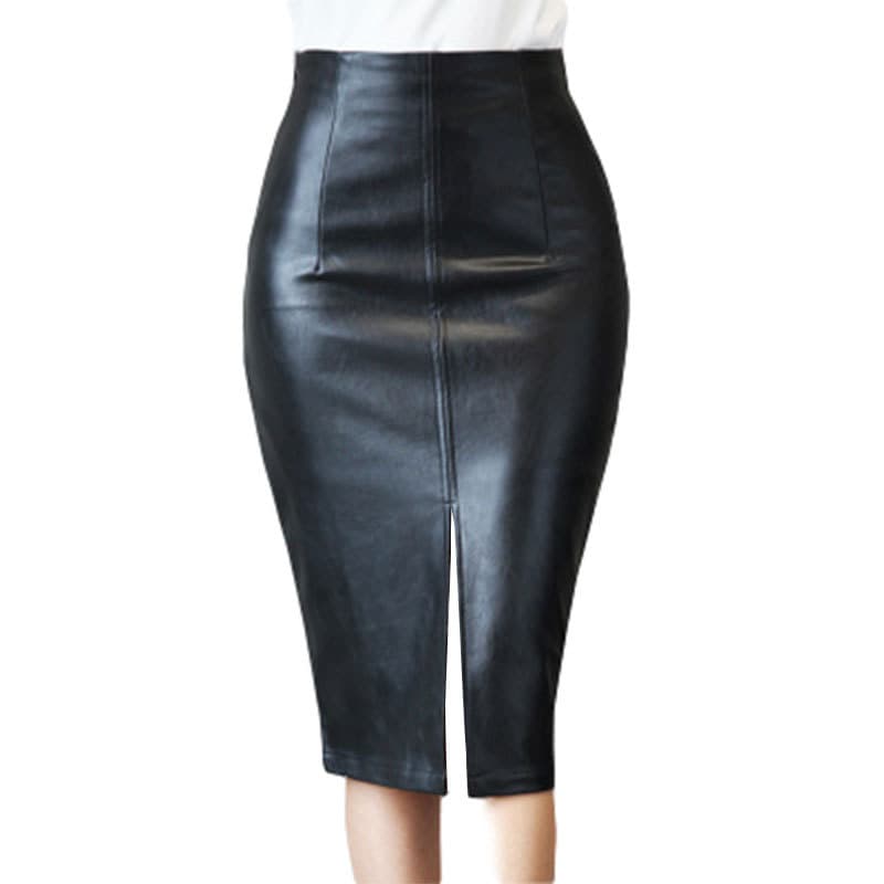 Verve Spring Women's High Waist Split Ladies Bodycon Fashion Slim PU Leather Half Skirt