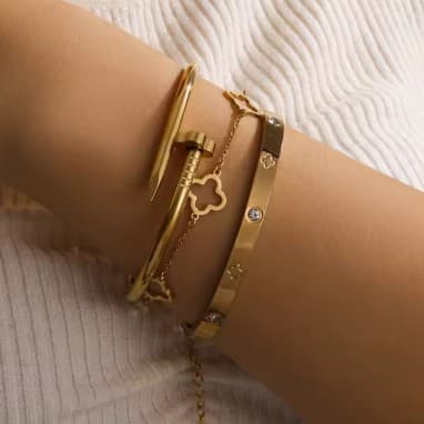 Cross-border Stainless Steel Gold Set Nail Four-leaf Clover Bracelet Gold Bangles European And American Bracelets