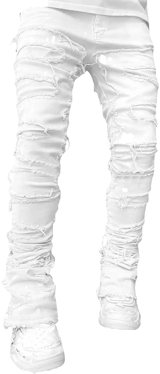 Black Stacked Jeans With Rips, Patches, Distressed Jeans, Streetwear, Men's Pants, Casual Slim Fit