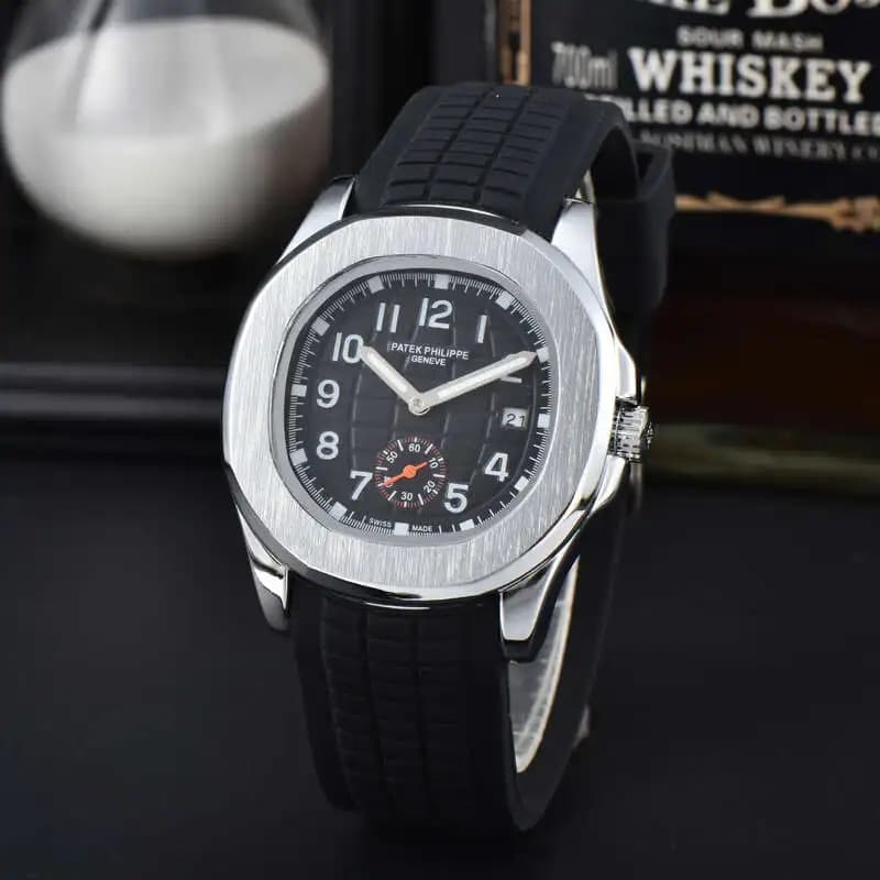 Montre à quartz Patek Classic noire pour homme, bracelet en caoutchouc, de haute qualité