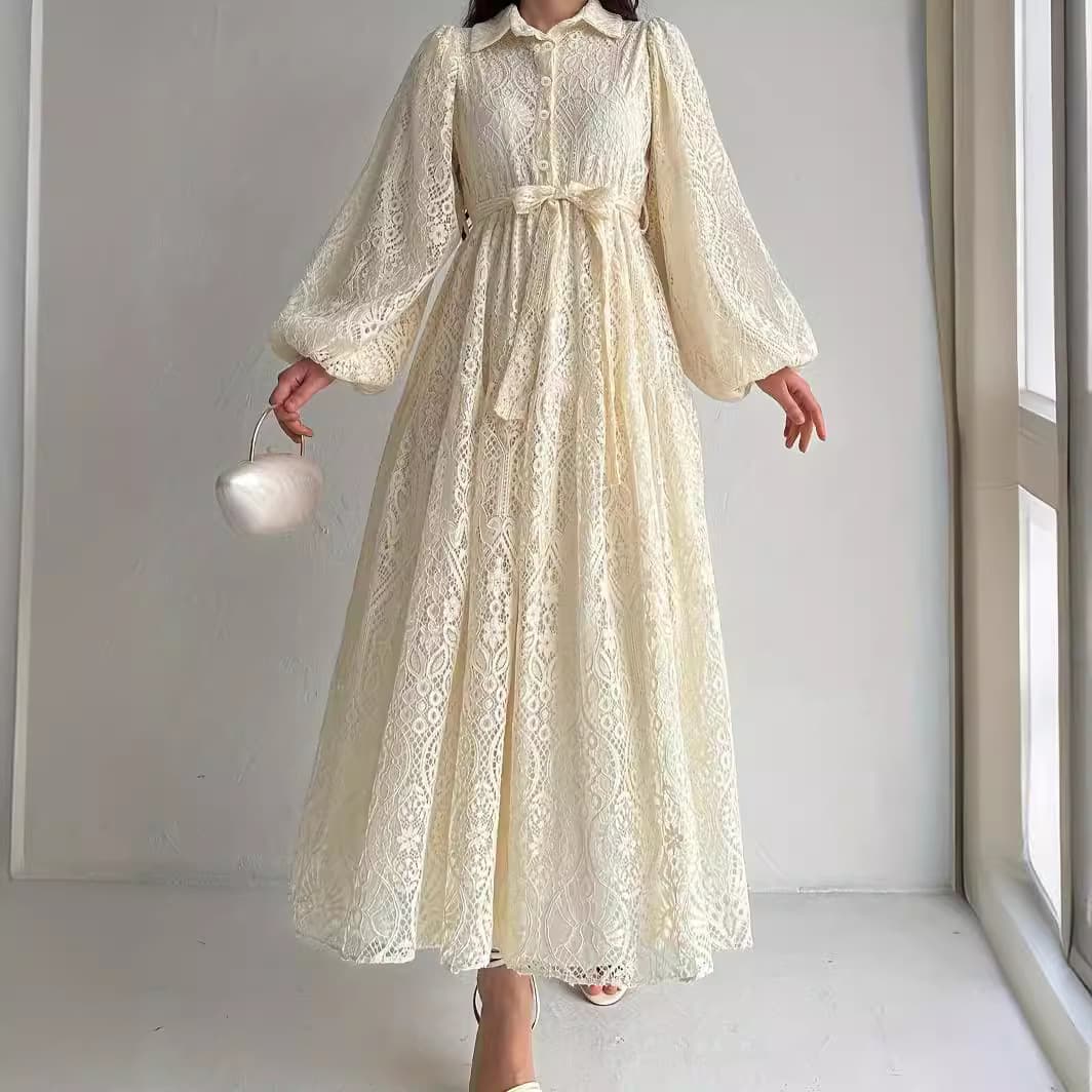 Women's Clothing M2610 Ladies Muslim New Hot Style Lace Lapel Robe Fashionable And Elegant Dress