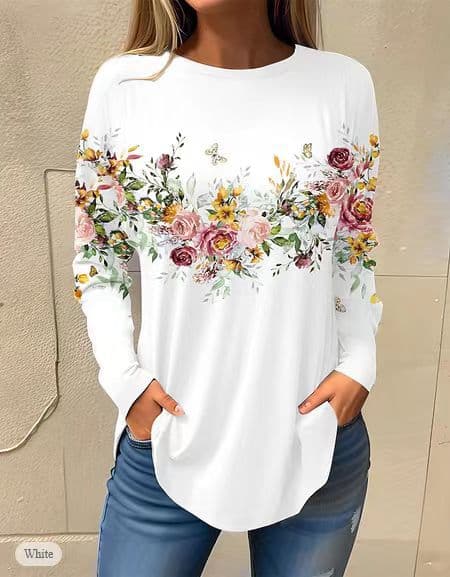 Women's colored plaid digital print long sleeve T-shirt