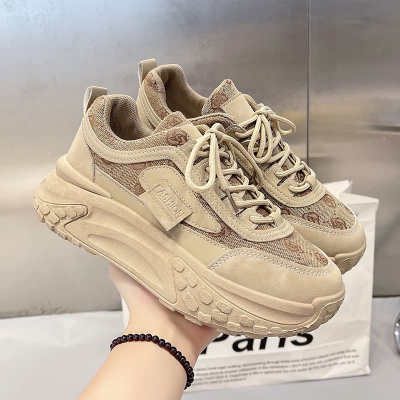 Women's Shoes New Spring Breathable Cloth All Match Student Sports Thick Bottom Heightening Running Shoes