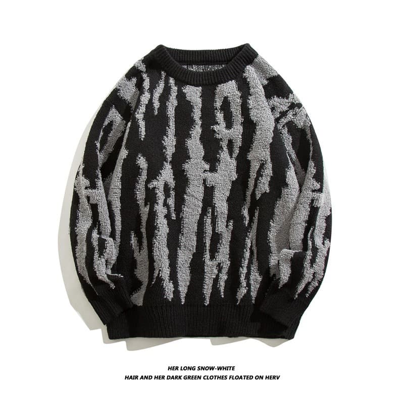 Autumn and winter new trendy brand street contrasting loose and lazy style coarse yarn knitted top round neck versatile sweater