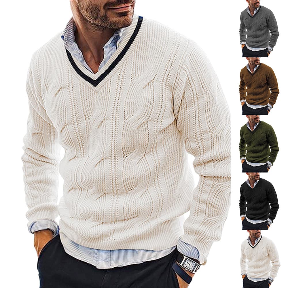 Men's V-neck sweater fashion slim-fit long-sleeved knit top new autumn and winter sweater