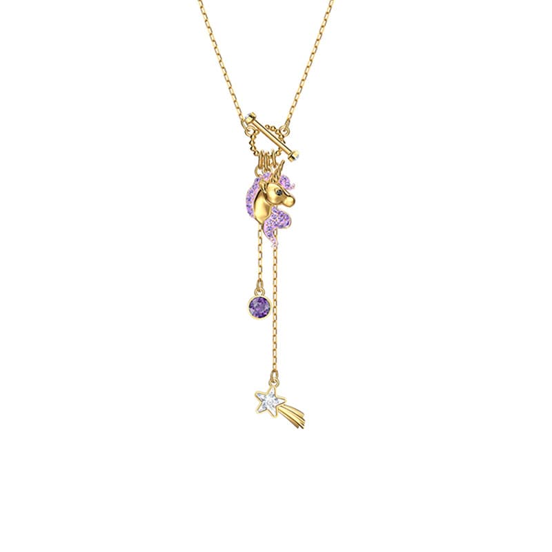 High Quality Interesting Unicorn Y Shaped Tassel Necklace Female Element Crystal Clavicle Necklace Female