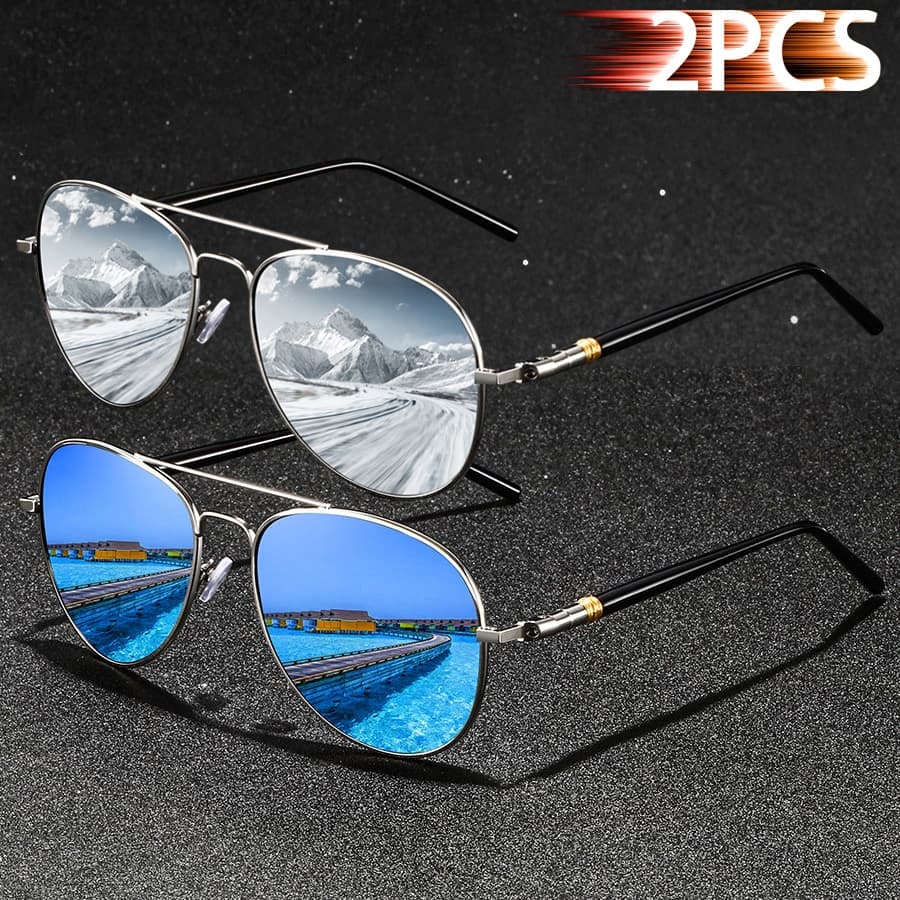 2PCS Fashion Sunglasses Men Women Driving Hiking Colorful Trendy Lightweight Outdoor Goggles