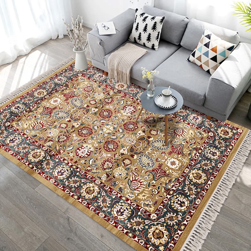 Persian Tassel Woven Cotton Carpet Living Room Large Carpet Retro Ethnic Style Hotel Homestay Decorative Carpet