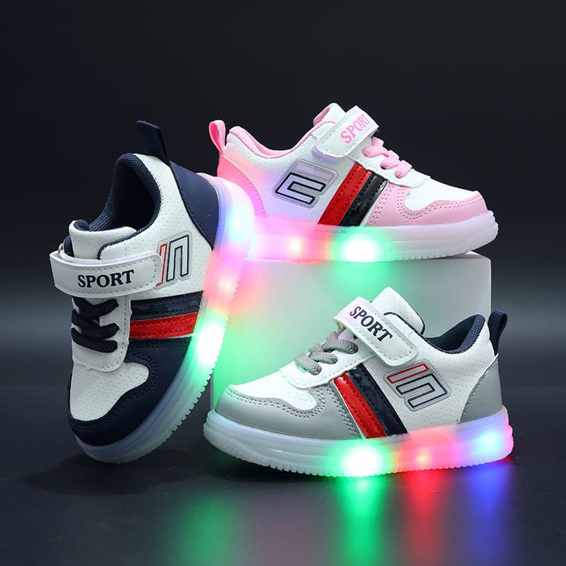 Boys' Casual Shoes Spring And Fall Velcro Soft Soled Children's Board Shoes Girls' Led Light Shoes
