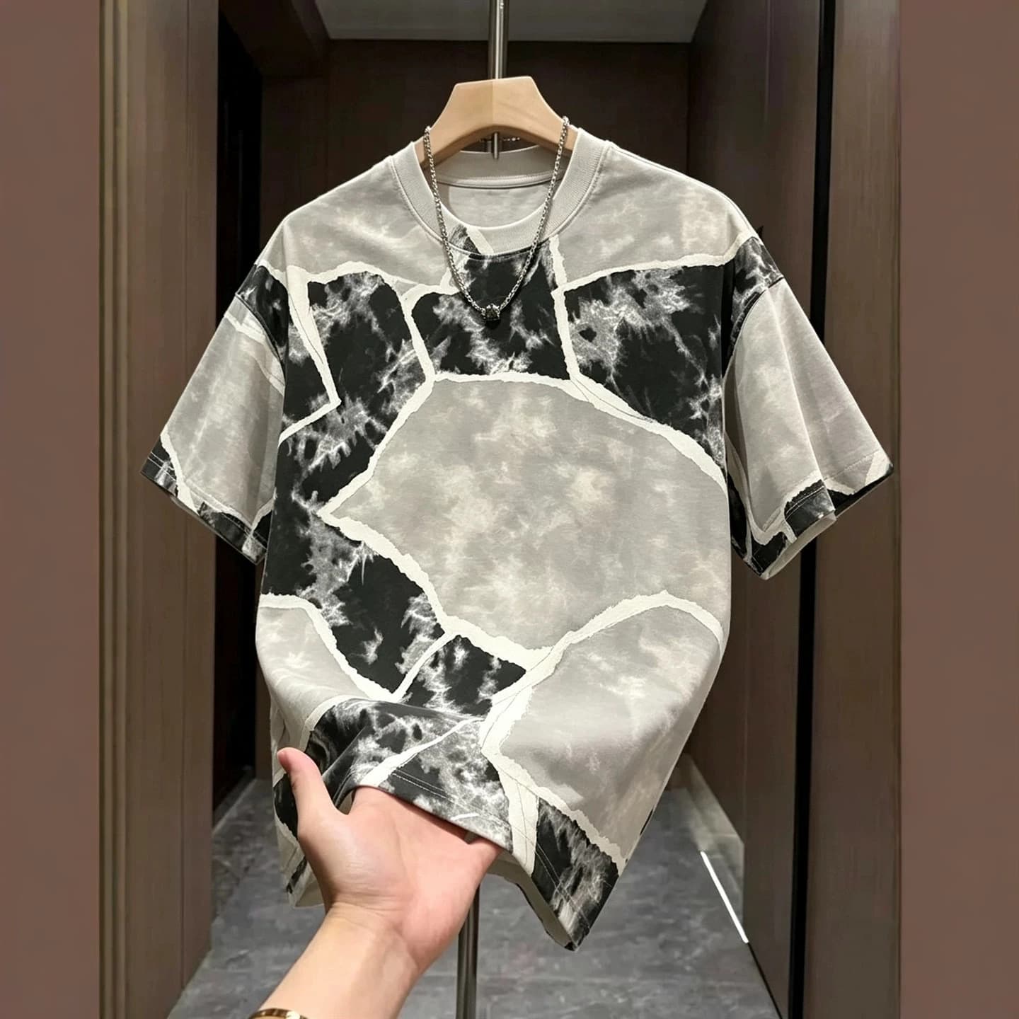 Men's Clothing Men's Tie Dye Patchwork Color Block T-Shirt Short Sleeve Trendy Summer Casual Top Irregular Design Versatile