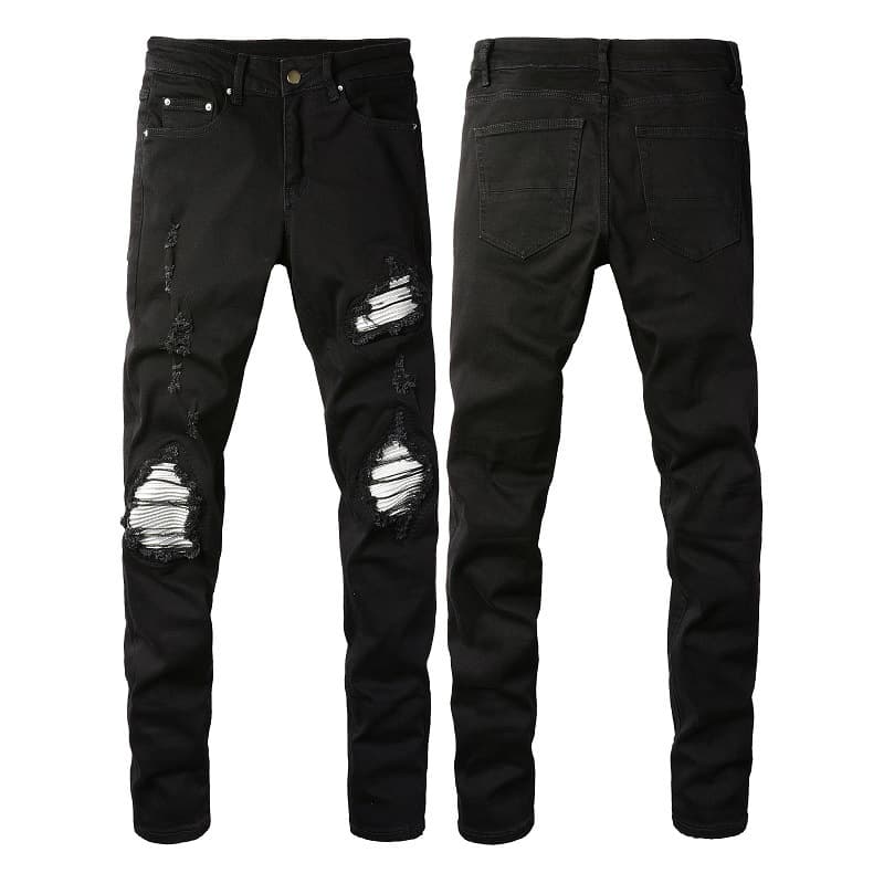 Men's Clothing Fashion Brand High Street Men's Slim Ripped Silver Patch Men's Jeans Men's Pants Small Feet