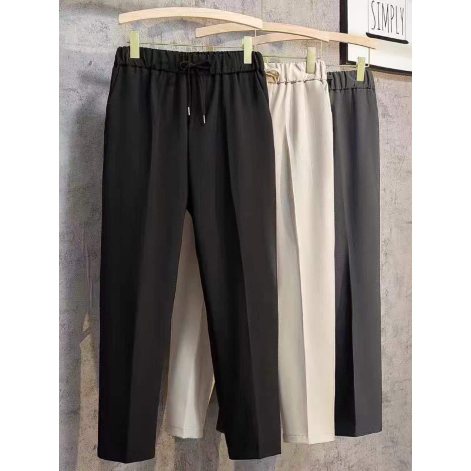 Men's Clothing Summer Thin Tapered All Match Drape Straight Trousers Men's Solid Color Trendy Drawstring Slim Fitting Non Iron Nine Point Casual Pants