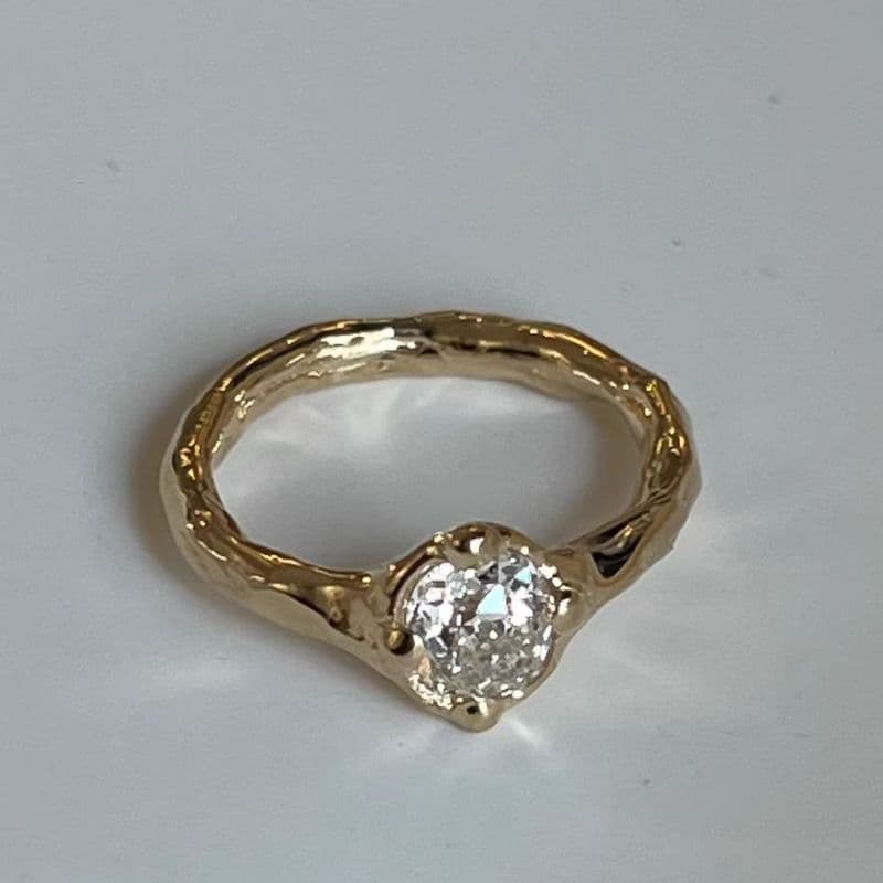 Korean-style Irregular Hammered Oval Diamond For Women, Adjustable, High-end Feel, Unique Open-ended Ring