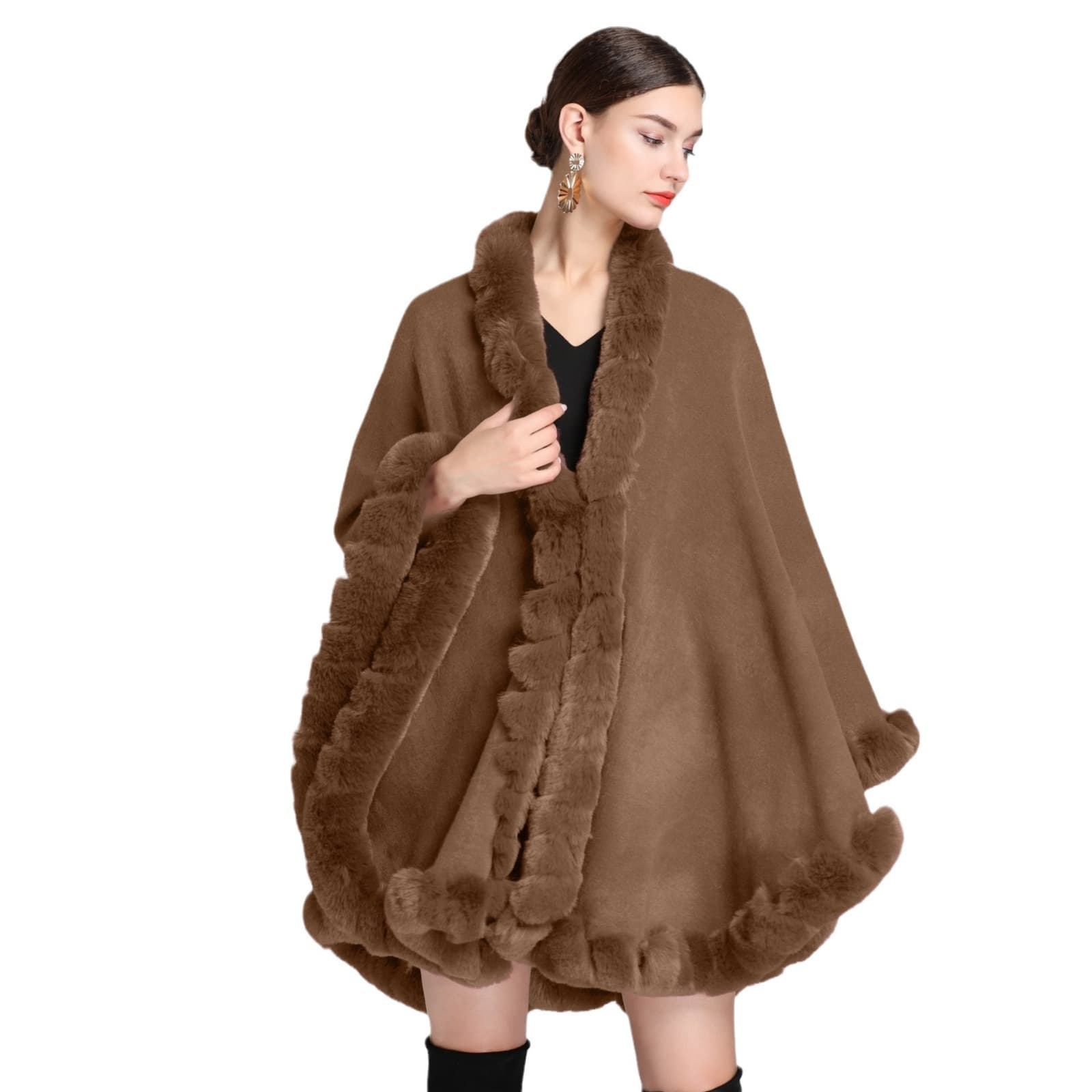 Fur Collar Cape Ladies Large Size Knitted Cardigan Loose Coat Artificial Fur Fashionable And Warm Shawl Cape
