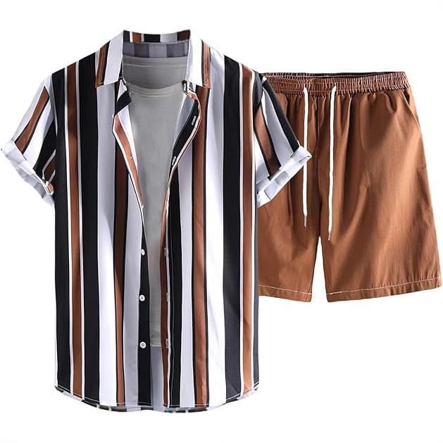 Men's Clothing Casual Hawaiian 3D Printed Short Sleeved Shirt Suit