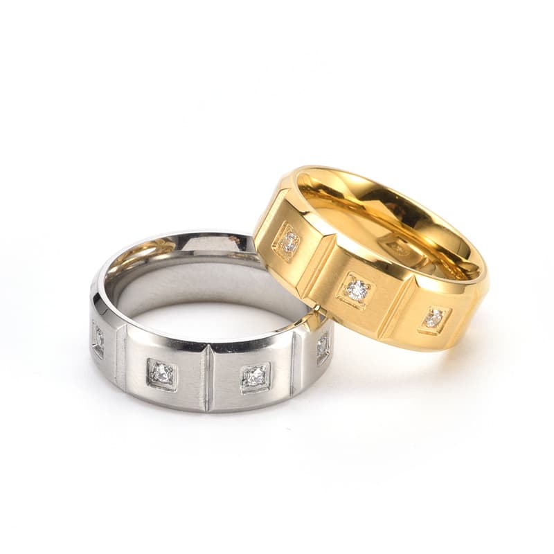 Men's Jewelry Matte Face Flower Diamond Ring Titanium Steel Plated K Gold Personality Ring