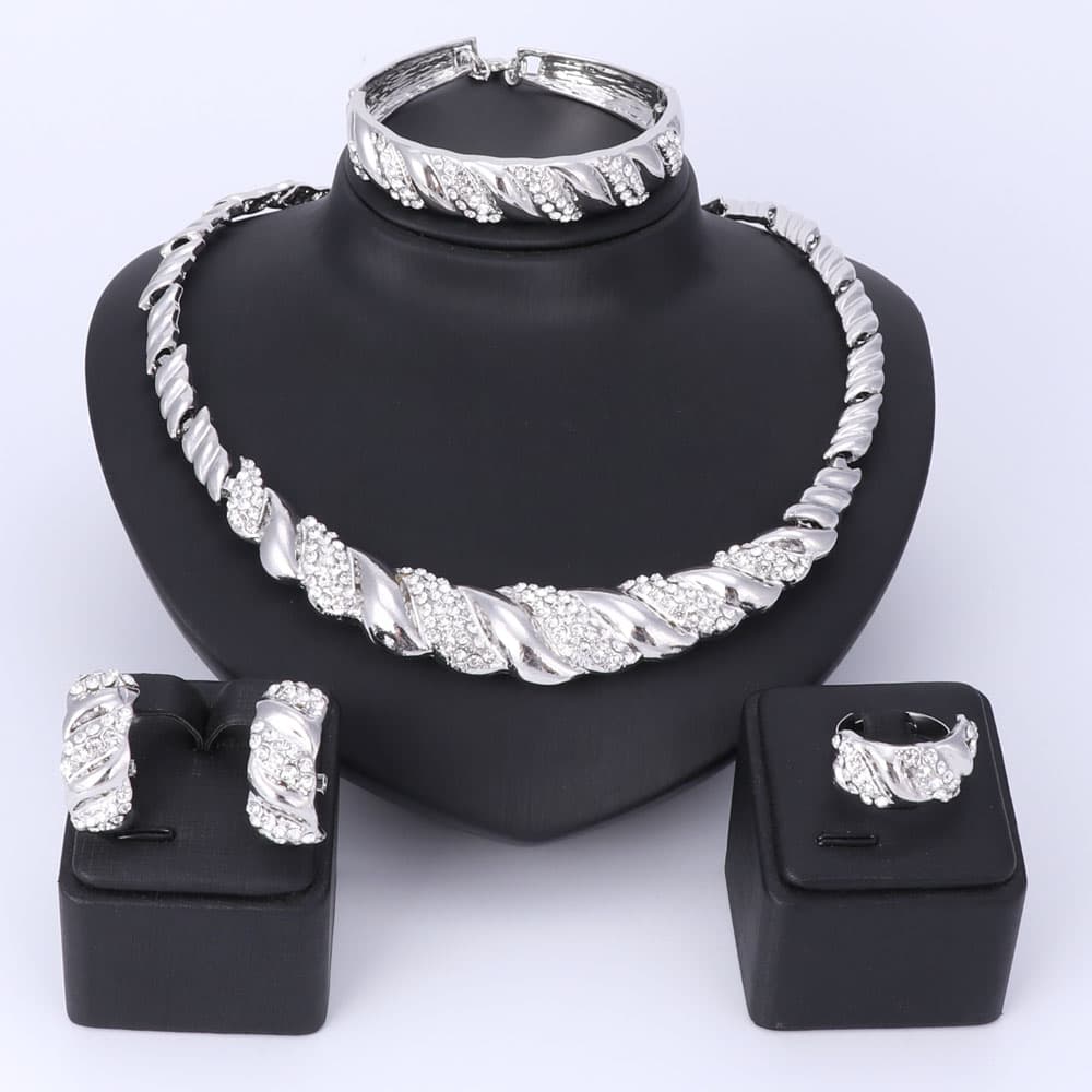 Women Nigerian Wedding African Beads Crystal Bridal Necklace Earring Ring Ethiopian Jewelry Sets