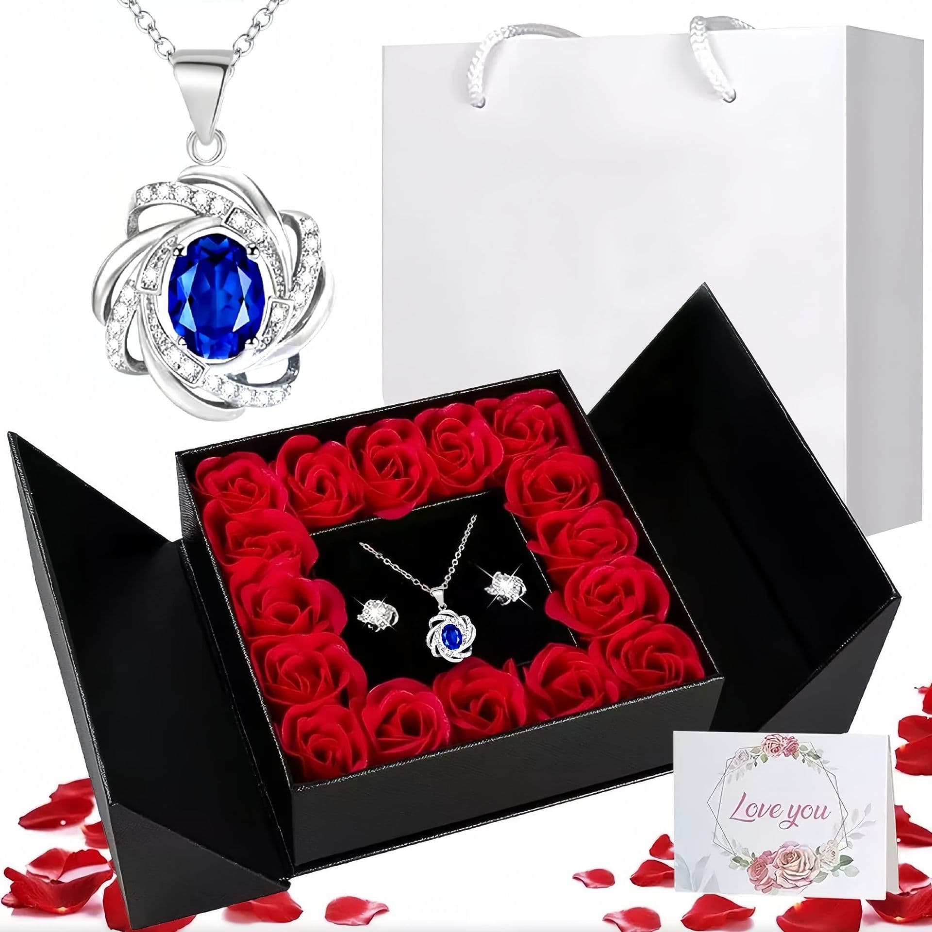 Women’s Jewelry Set Fashion hot selling sapphire full diamond necklace fashion flower pendant Valentine's Day gift