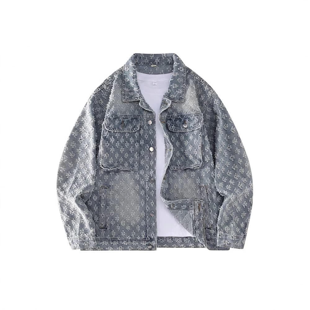 Men's Clothing Spring And Autumn Fashion Retro Denim Jackets Washed Jacquard Work Shirts