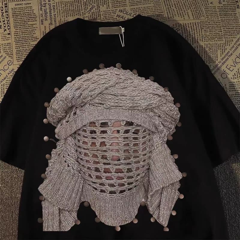 Summer New Retro Hip Hop Style Loose Short Sleeve T-Shirt Unique Print Round Neck For Men And Women