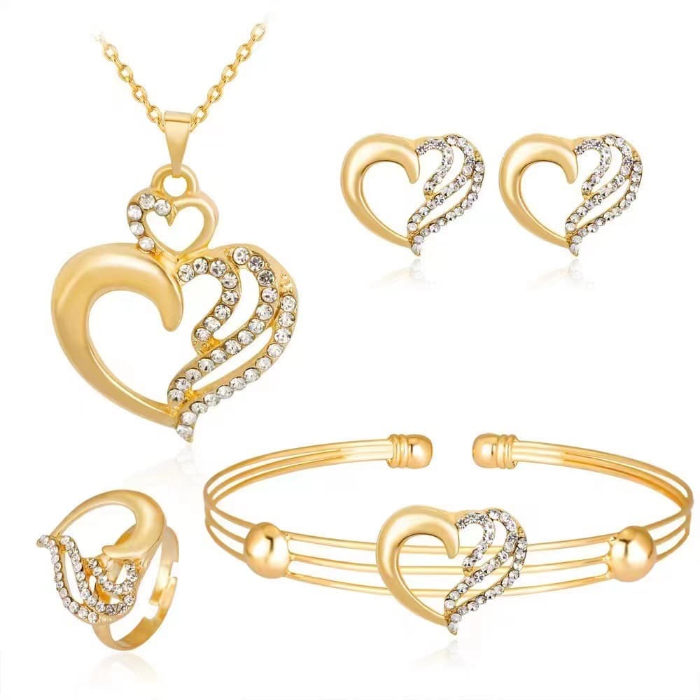 Simple jewelry fashionable versatile heart necklace bracelet ring earring set accessories