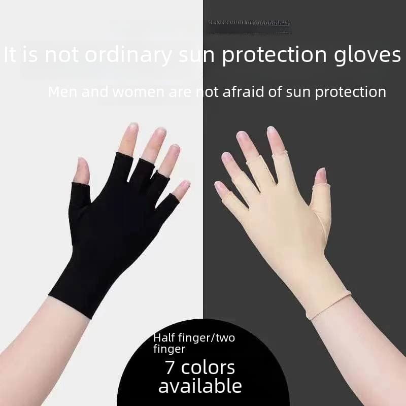 Spring and autumn thin men's and women's spandex sunscreen gloves elastic half finger Dew two finger touch screen driving riding outdoor work