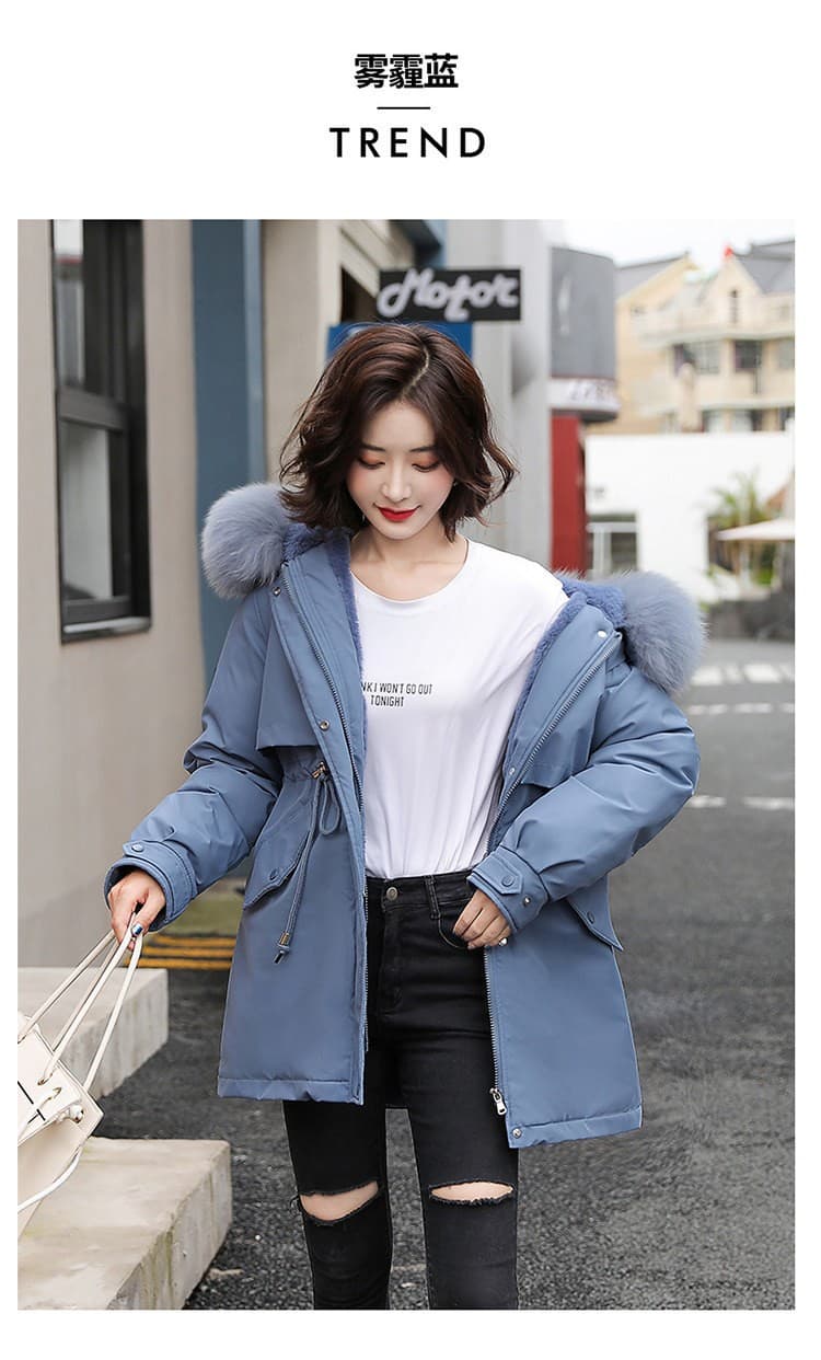 Veste d'hiver matelassée en coton avec col en fourrure pour femme