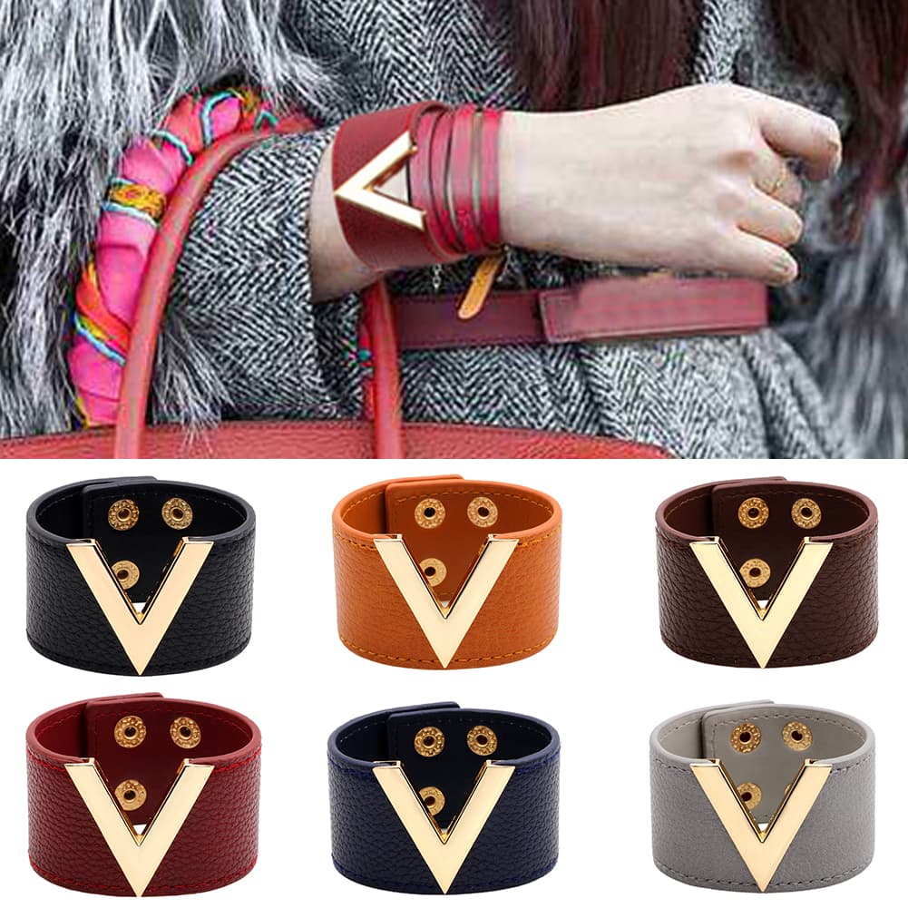 Yamaler Women Wide V Shape Bracelet Bangle Wristband Fashion Button Party Jewelry Gift