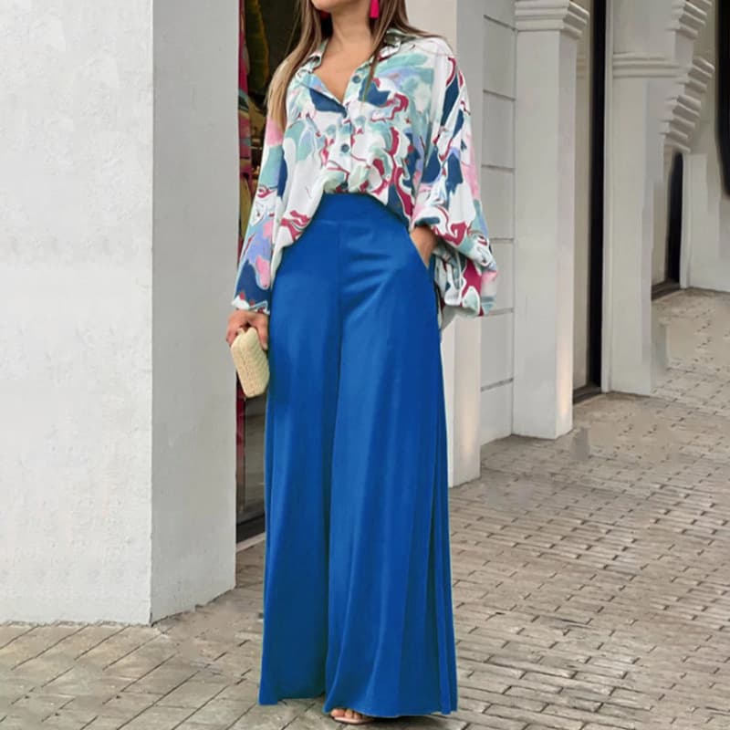 Women's Clothing 2025 Printed Shirt Sleeve Ins Style Elegant Long Pants Fashion Winter Outfit Set