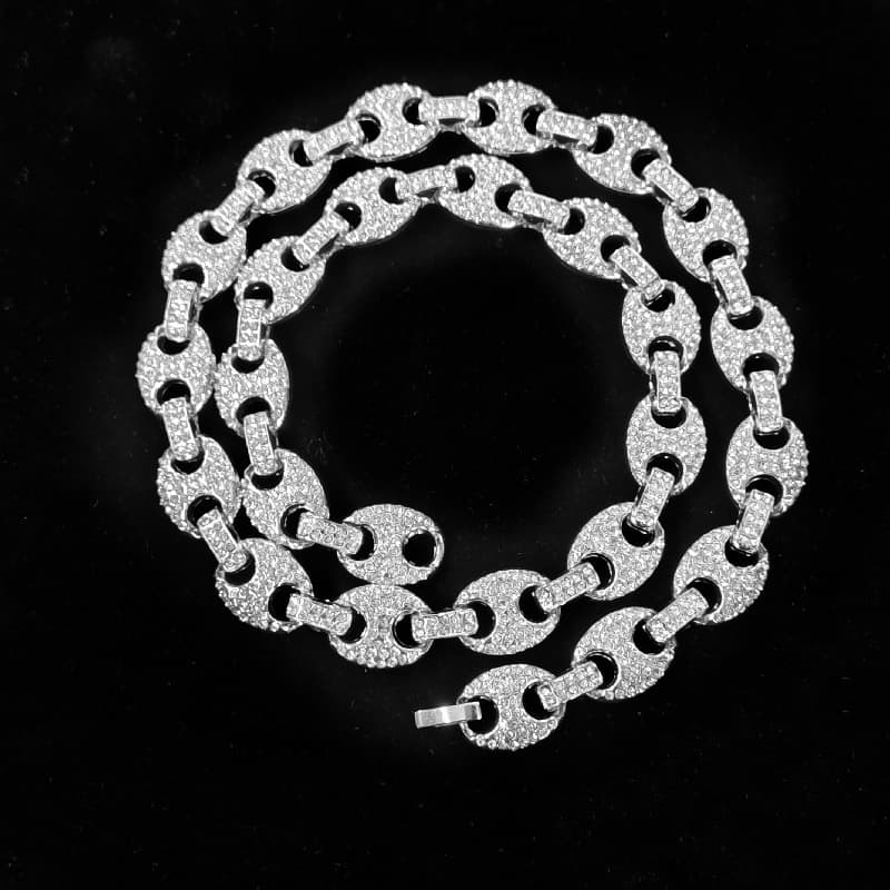 Hip Accessories Hop Coffee Bean Figure 8 Buckle Inlaid Cuban Necklace Men's Full Diamond Pendant