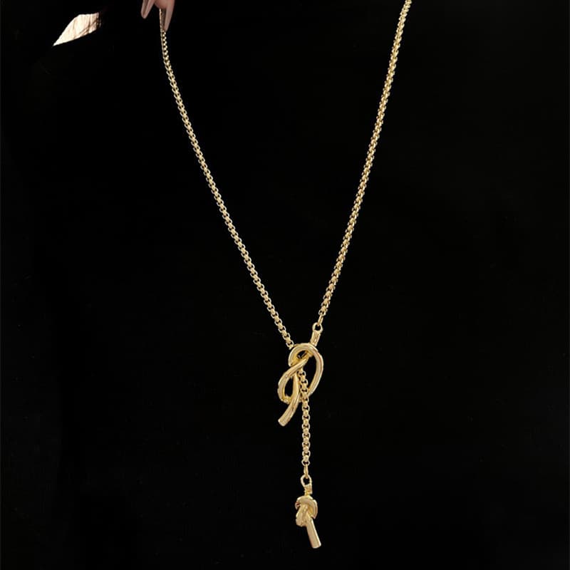 American Madewell Fashion Retro Gold Long Sailor Knot Versatile Sweater Chain Necklace Accessory For Women A49