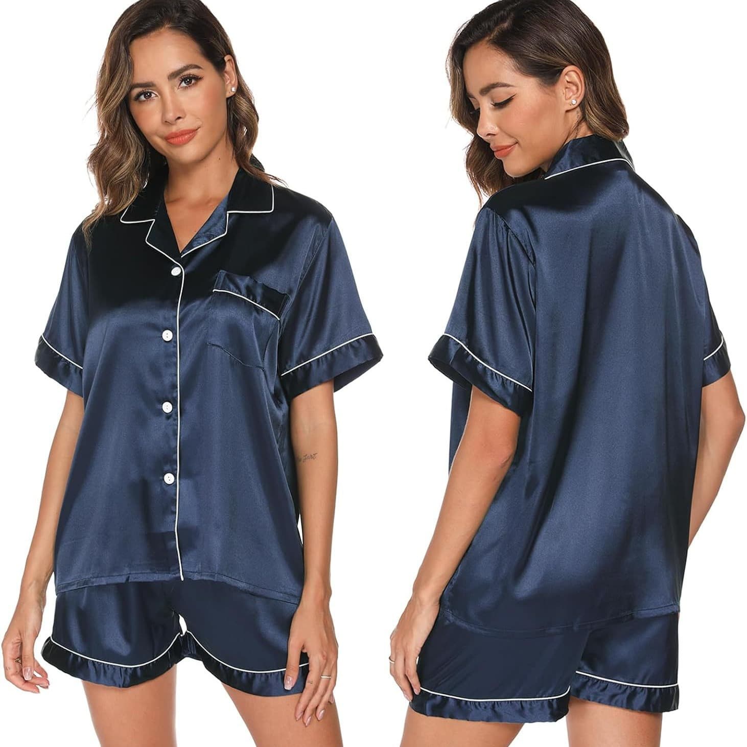 Women's clothing ice silk satin pajamas summer short-sleeved shorts ladies home clothes suit cross-border independent