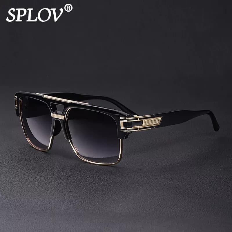 Trendy Men Sunglasses Square Large Frame Mirror Gradient Clear Lens Metal Shades Anti Blue Light Oculos De Sol UV400