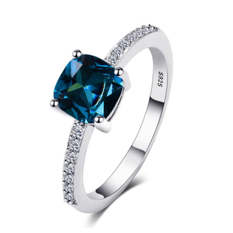 Cao Shi jewelry micro set zircon royal blue square diamond ring female simple engagement ring