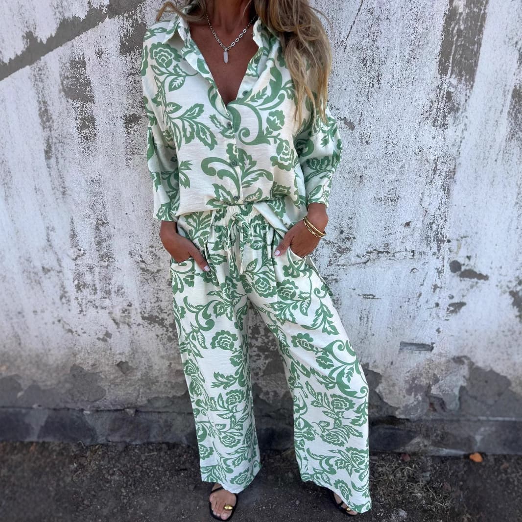 Women's Clothing New Casual Women's Clothing Ladies Printed Two Piece Shirt And Trousers Suit