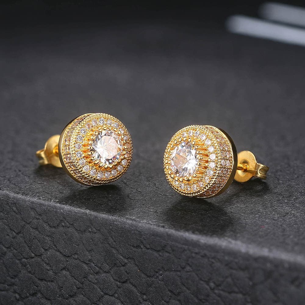 Luxury Punk 12mm Round earring Trend Jewellery For Women Zircon Hip Hop Men Round Stud Earrings Wholesale