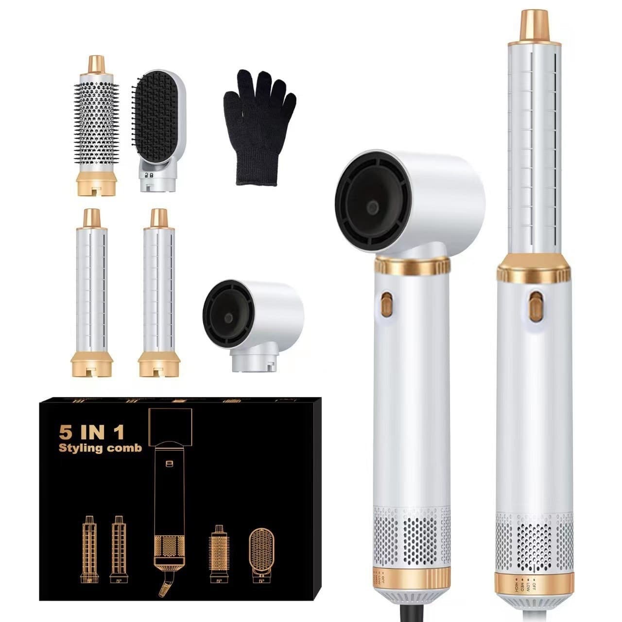 5-in-1 Hair Styling Comb with Negative Ion Dryer Curling Iron Straightener Curler All in One Volumizing Hair Care Tool