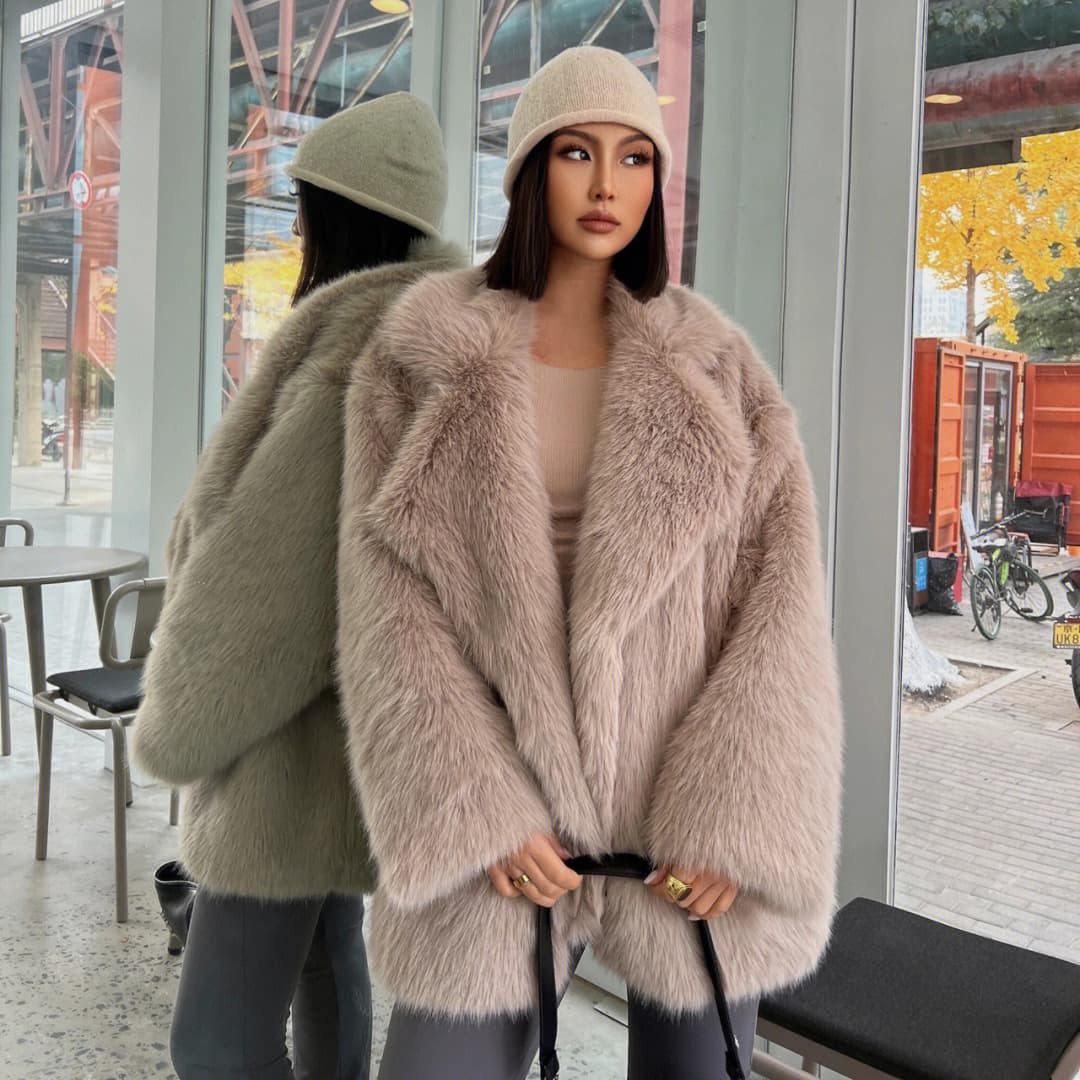 Women's clothing imitation fox fur mid-length suit collar fur imitation fur coat loose plush coat