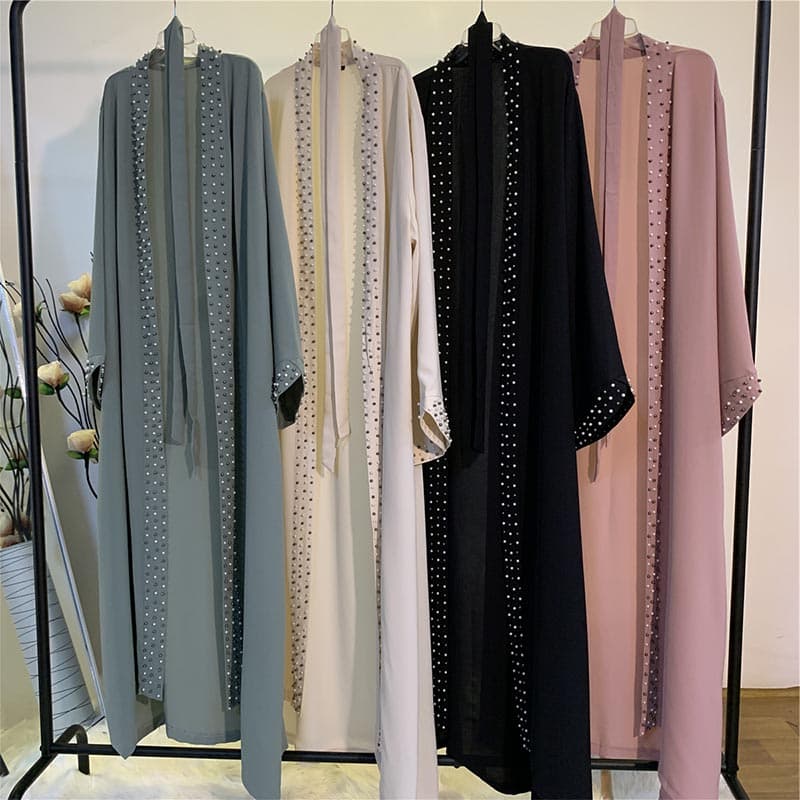 Latest Muslim Abayas For Women Islamic Fashion Pearls Kimono Robe Modest Dress Long Elegant Cardigans Clothing Front Open Abaya
