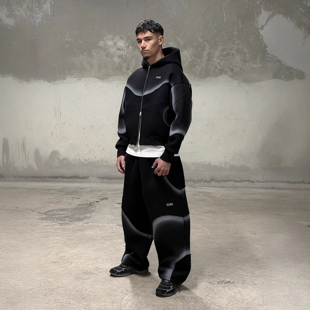 Futuristic Streetwear Zip-Up Hoodie Set With 3D Graphic – Unisex Oversized Pullover & Pants For Urban Fashion​