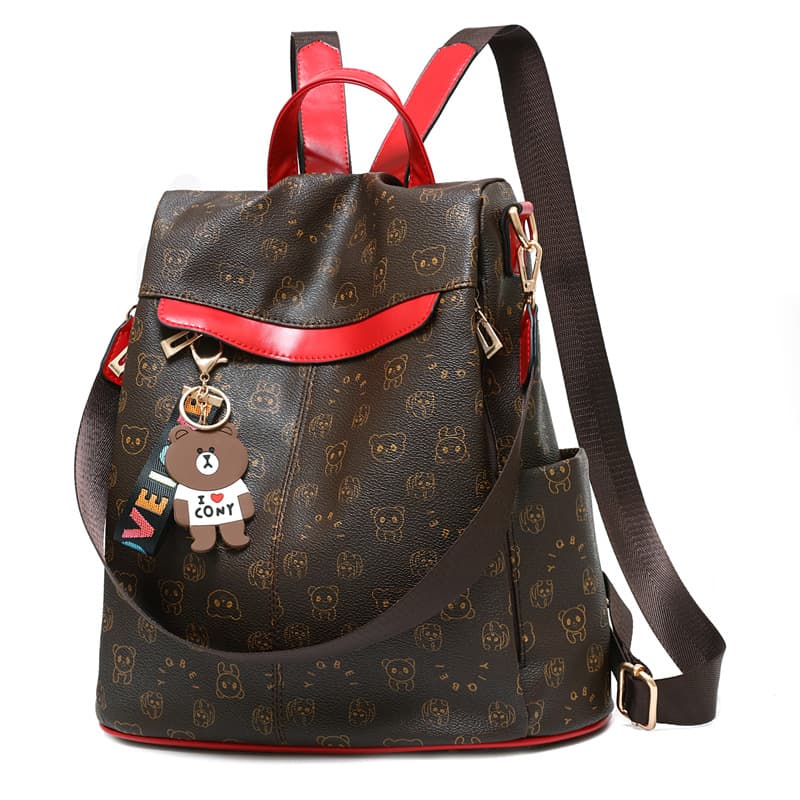 Andralyn Shoulder Women's Backpack New Trendy Korean Version Versatile Fashion Student Soft Leather Cartoon Backpack