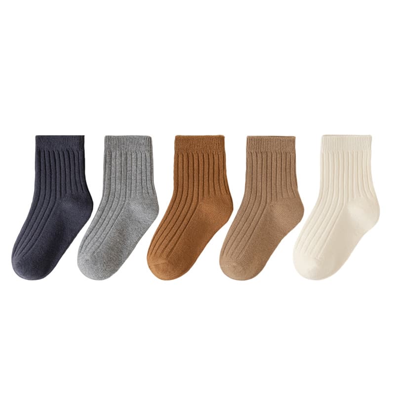 5pairs/set Kids'socks New solid color double needle socks children's mid-tube socks candy color boys and girls student socks