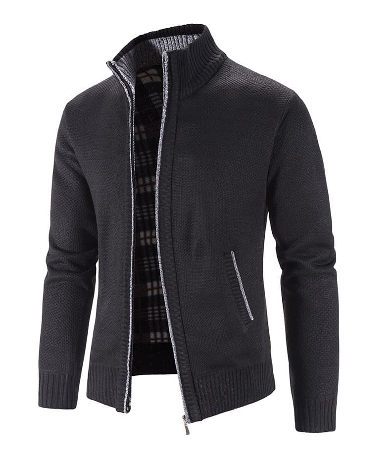 Men's fleece thick knit sweater slim sweater coat youth cardigan