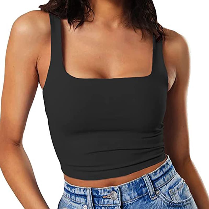Women's Sexy Trendy Short Vest European American Style Small Solid Color Navel Exposed Top for Casual Wear