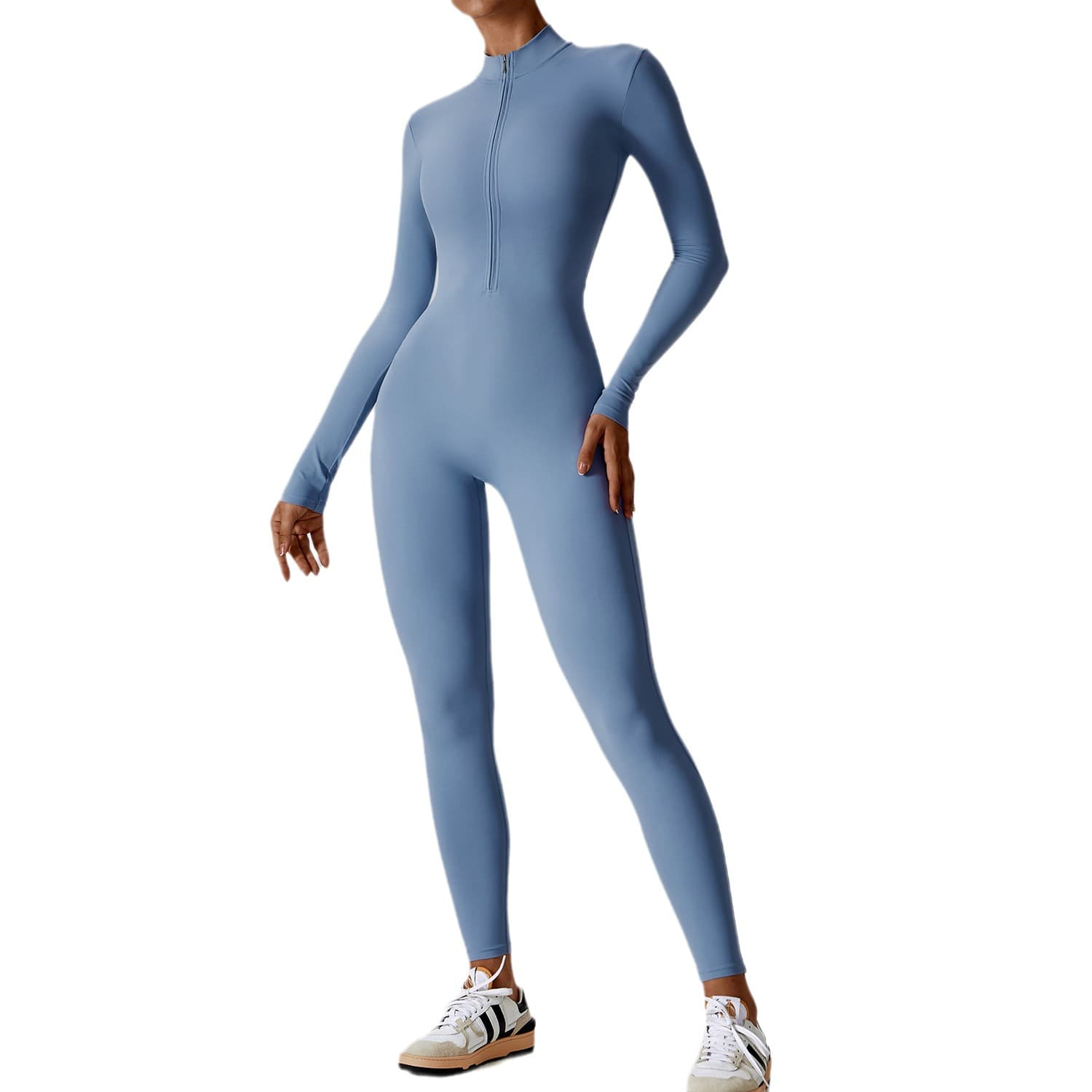 Women's clothing zipper nude long-sleeved yoga jumpsuit high-intensity fitness sports jumpsuit