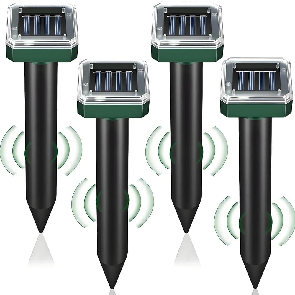 Mole Solar Powered, 2/4Pcs Snake Vole Repellent Outdoor, Ultrasonic Pest Deterrent For Moles Voles Gophers Chipmunks